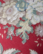 Bespoke Floral Crimson & Vintage Italian Linen Decorative Cushion (56 x 38 cm)