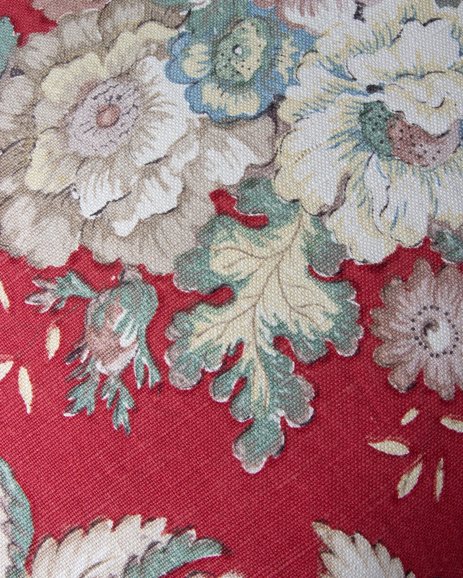 Bespoke Floral Crimson & Vintage Italian Linen Decorative Cushion (56 x 38 cm)