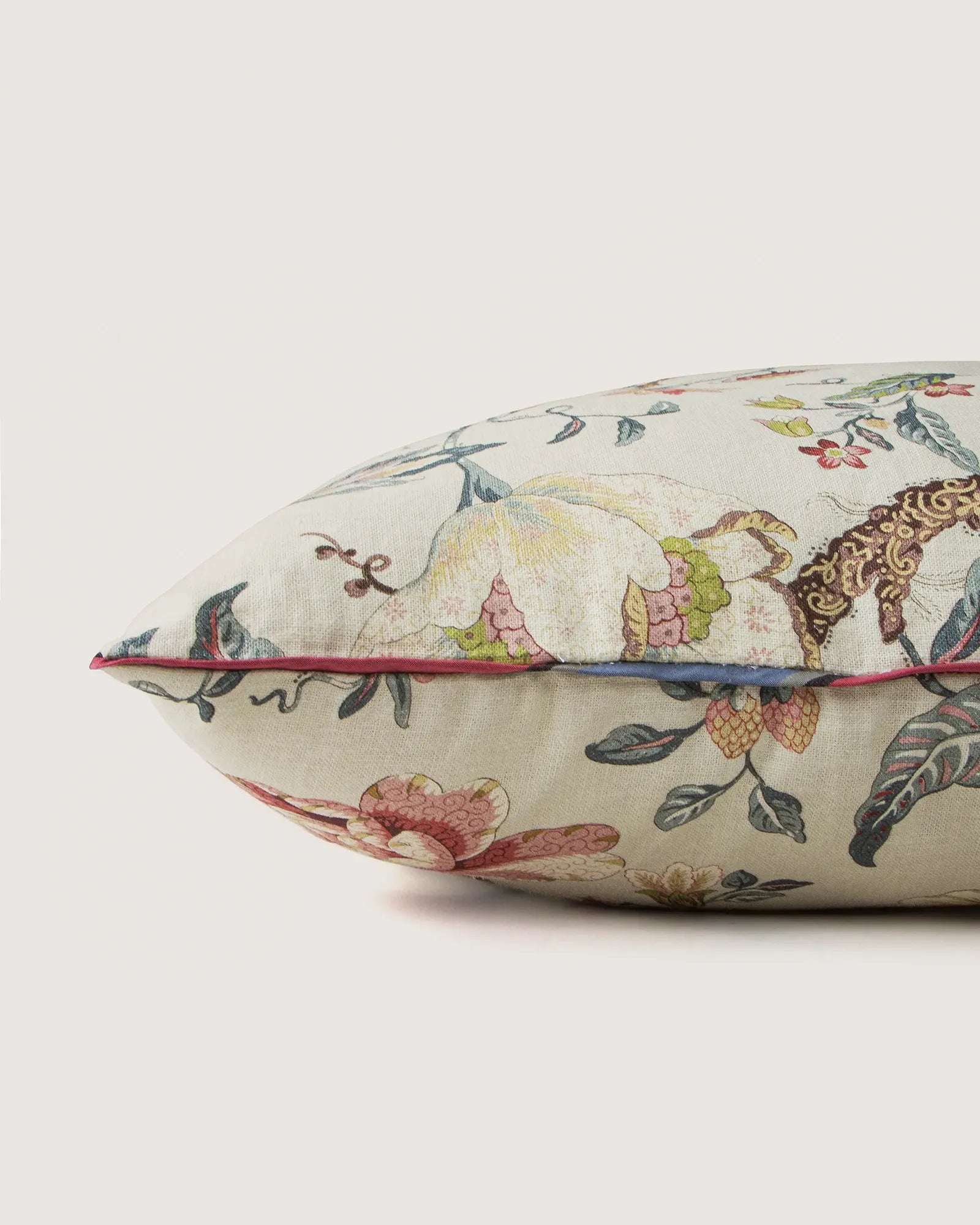 Bespoke French Linen "Tree of Life" Large Square Decorative Cushion – Two-Sided Chinoiserie Motif (55 x 50 cm)
