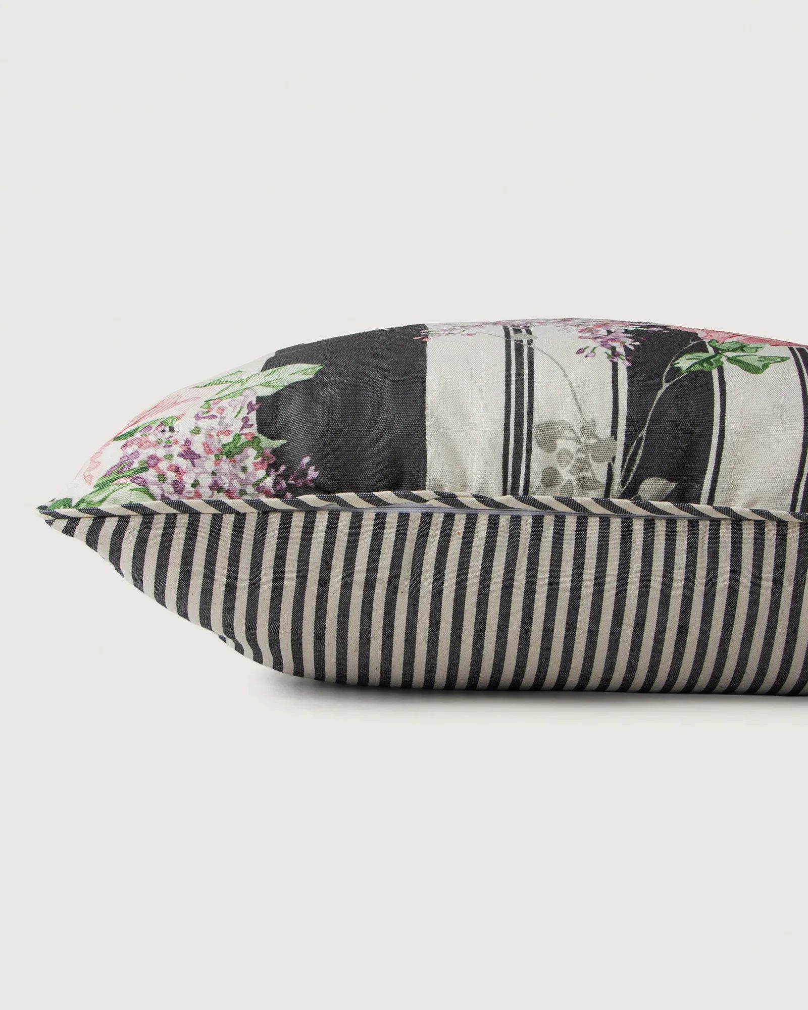 Bespoke Vintage Sanderson Cotton Cushion – Two-Sided Floral & Ticking Stripe Motif (52 x 42 cm)
