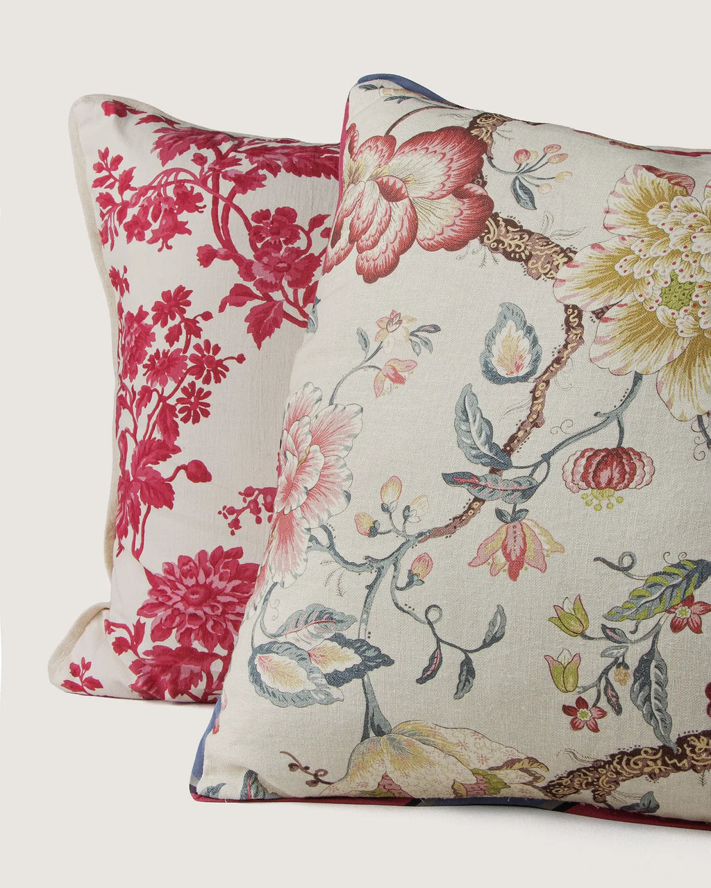Bespoke French Linen "Tree of Life" Large Square Decorative Cushion – Two-Sided Chinoiserie Motif (55 x 50 cm)