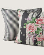 Bespoke Vintage Sanderson Cotton Cushion – Two-Sided Floral & Ticking Stripe Motif (52 x 42 cm)