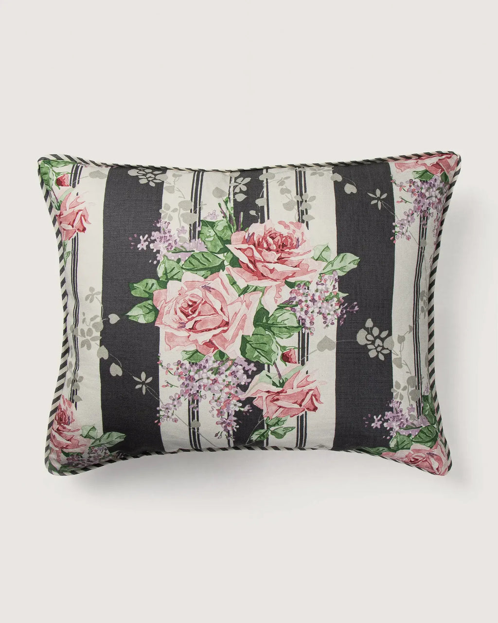 Cuscino su Misura in Cotone Vintage Sanderson – Motivo Floreale e a Righe Ticking a Due Lati (52 x 42 cm)