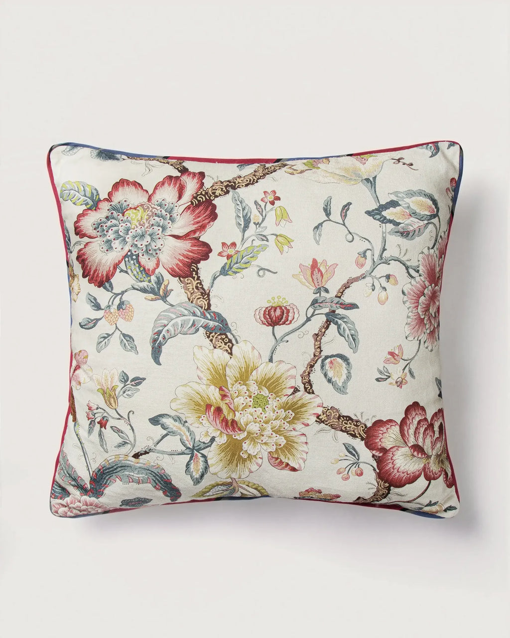 Bespoke French Linen "Tree of Life" Large Square Decorative Cushion – Two-Sided Chinoiserie Motif (55 x 50 cm)