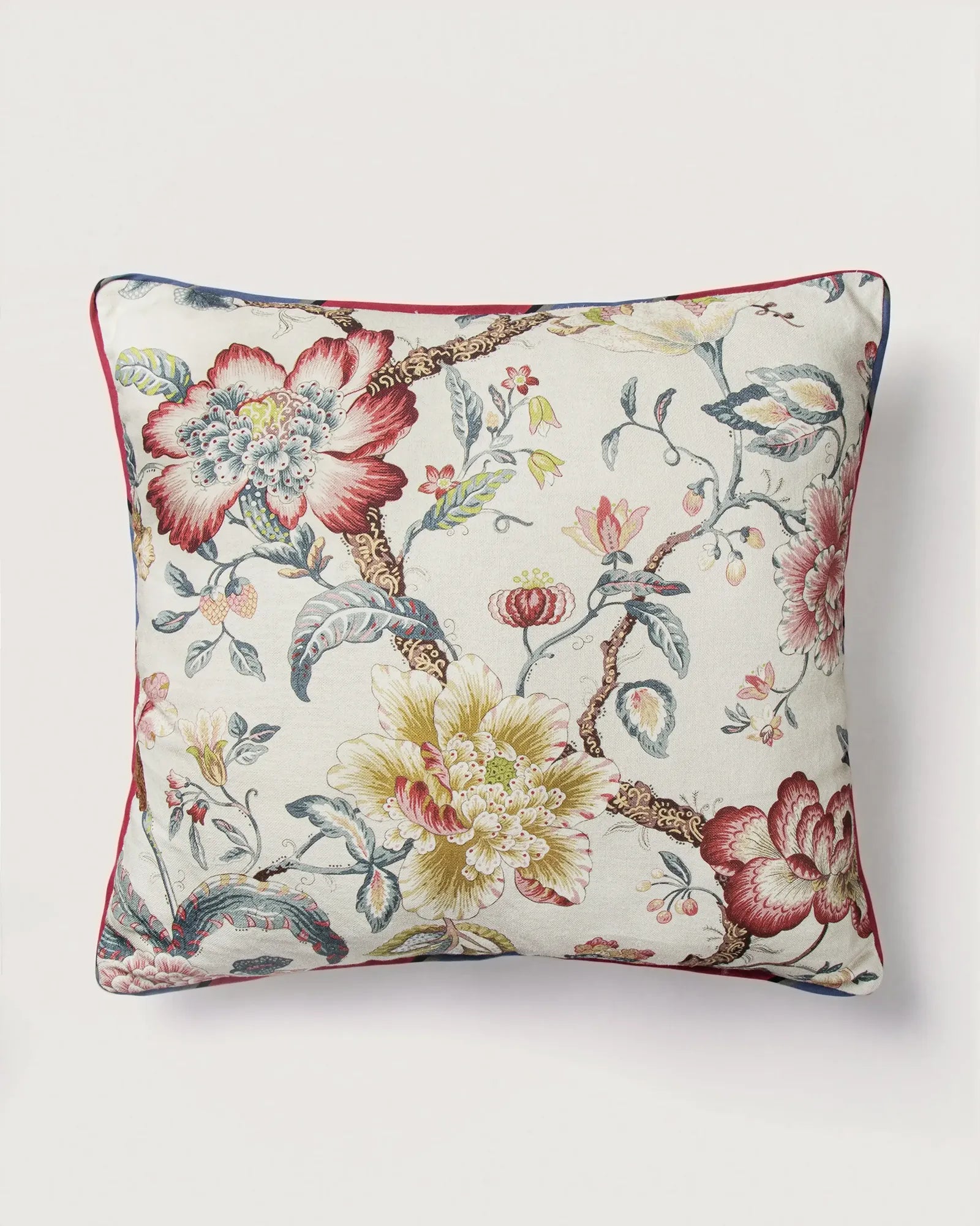 Bespoke French Linen "Tree of Life" Large Square Decorative Cushion – Two-Sided Chinoiserie Motif (55 x 50 cm)