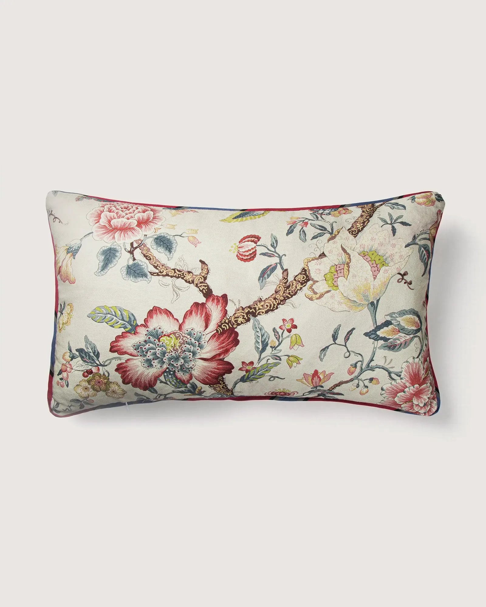Bespoke French Linen "Tree of Life" Decorative Cushion – Two-Sided Chinoiserie Motif (62 x 36 cm)