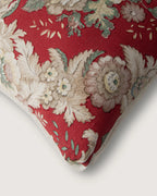 Bespoke Floral Crimson & Vintage Italian Linen Decorative Cushion (56 x 38 cm)