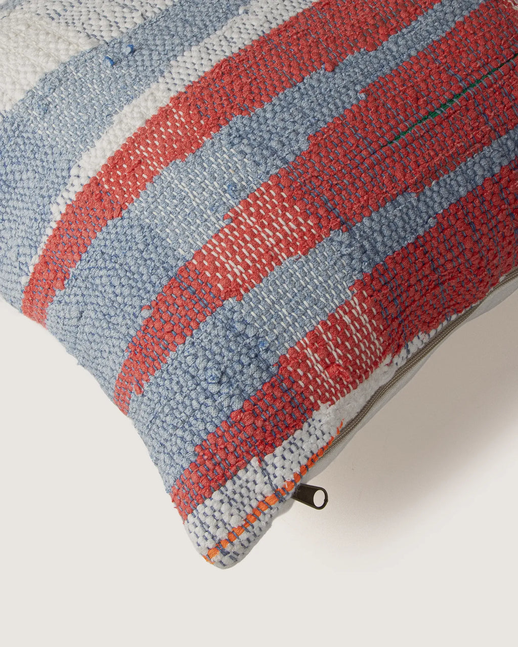 Bespoke Hand-Woven Moroccan Vintage Fabric Lumbar Cushion – Asymmetric Bouclé Motif (38 x 57 cm)