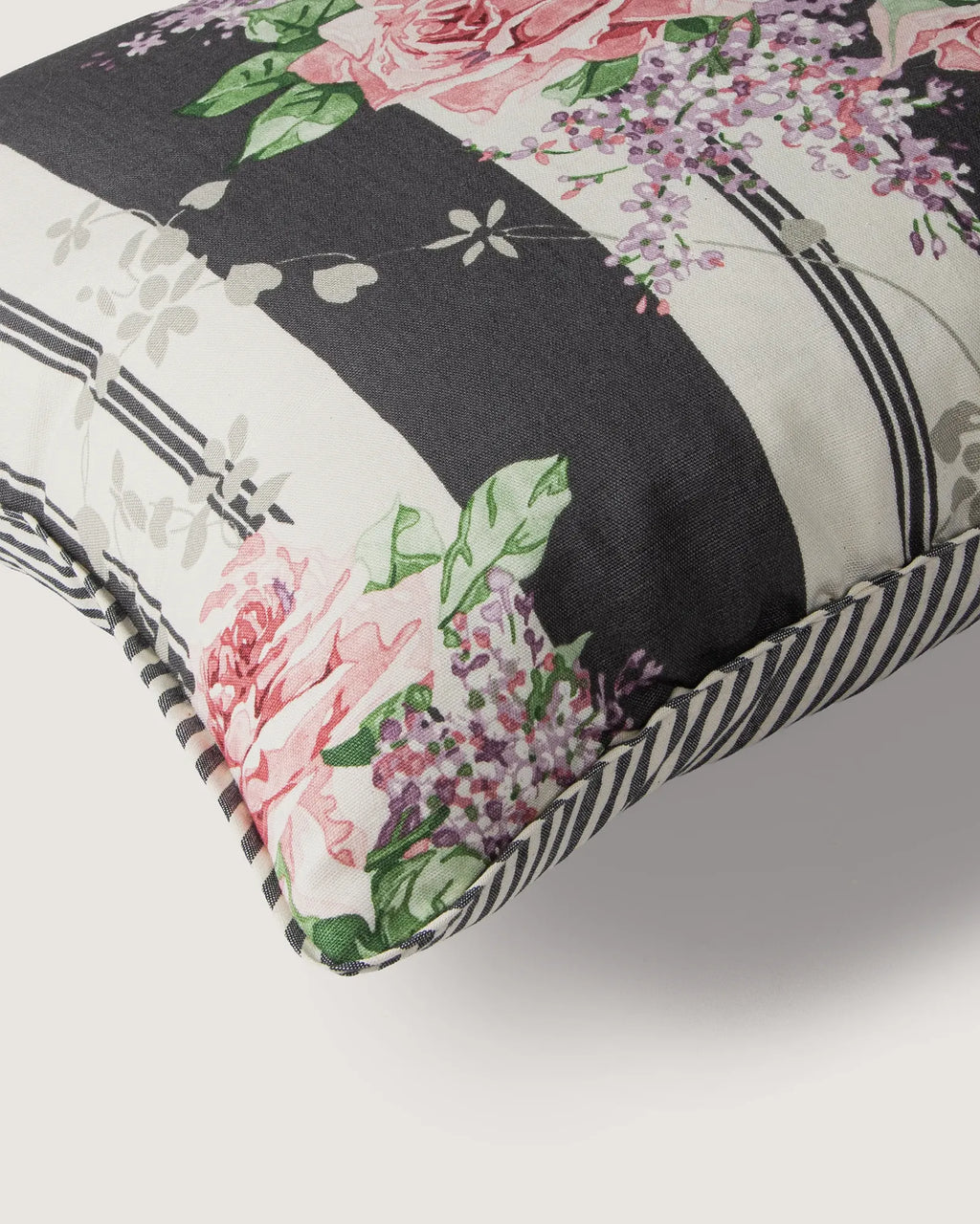 Bespoke Vintage Sanderson Cotton Cushion – Two-Sided Floral & Ticking Stripe Motif (52 x 42 cm)