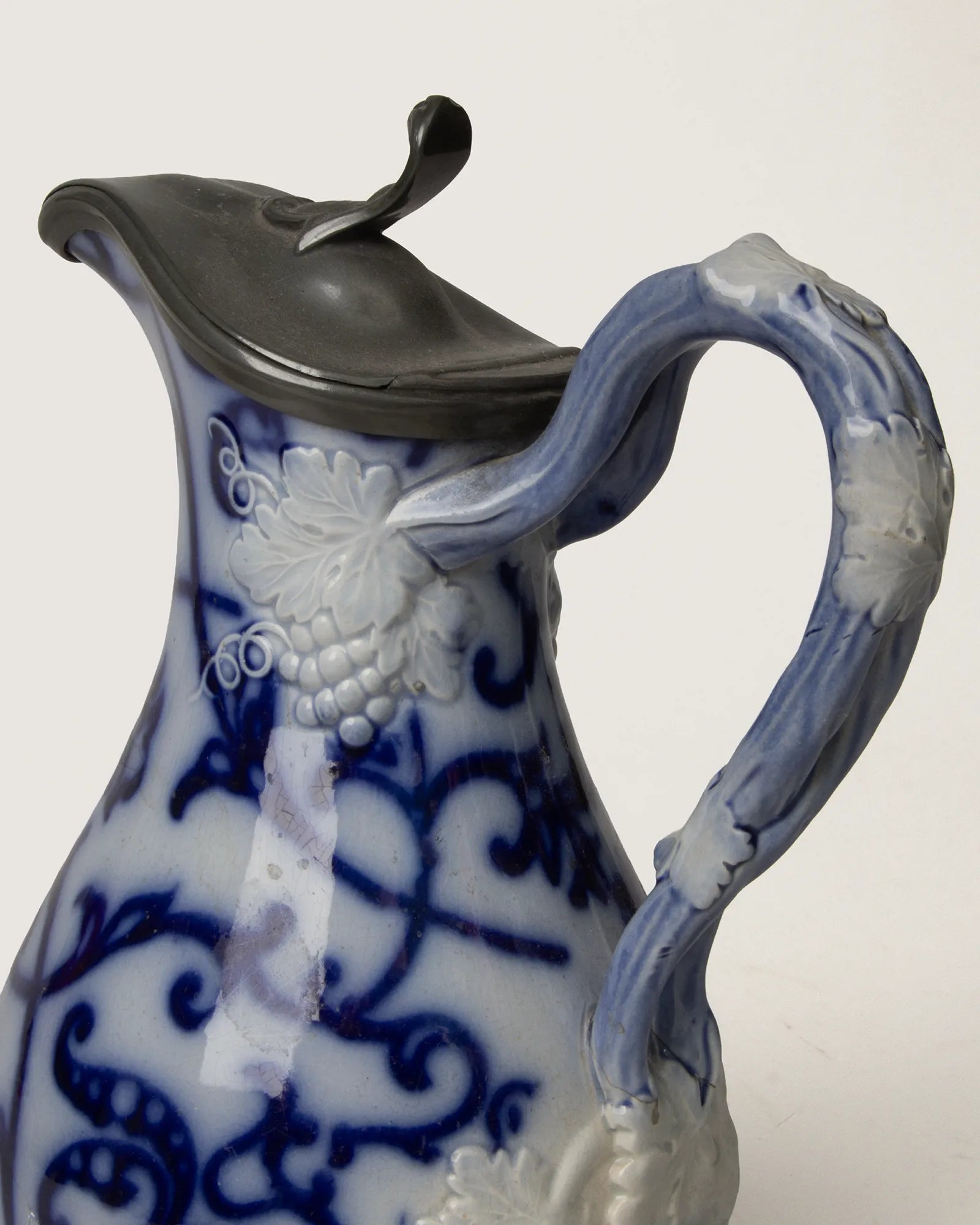 Antique Blue & White Relief-Molded Pewter Lid Jug | Atelier Bellinzona