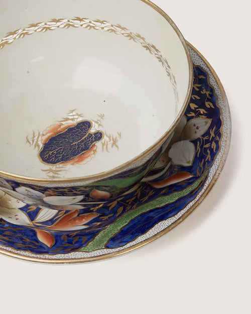 Antique British Imari Pattern Porcelain Finger Bowl & Underplate Set – Late 19th Century