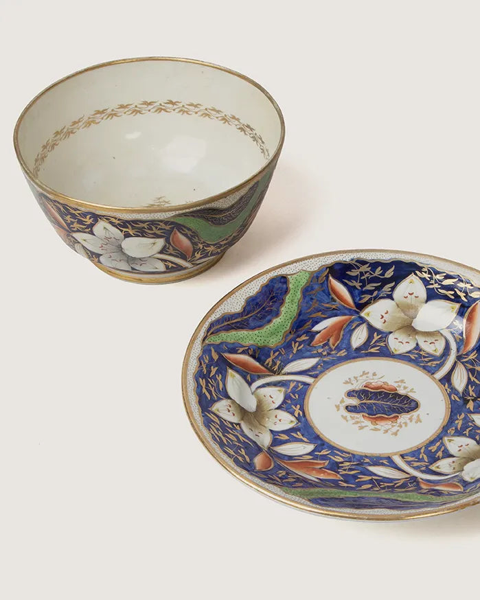 Antique British Imari Pattern Porcelain Finger Bowl & Underplate Set – Late 19th Century