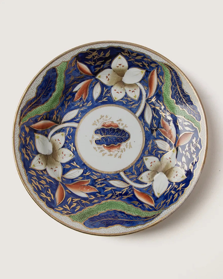 Antique British Imari Pattern Porcelain Finger Bowl & Underplate Set – Late 19th Century