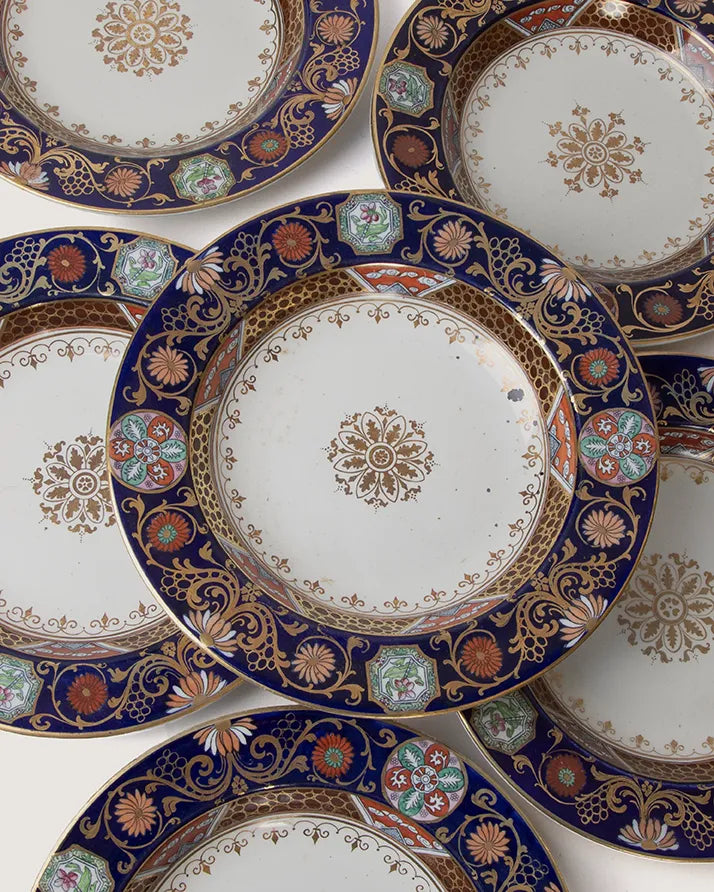 Set of 6 Antique English Imari Pattern Deep Plates – Late 19th Century (26 cm)