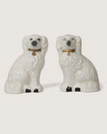 Pair of 1950s Staffordshire-style ceramic spaniel dogs, mid-century mantle decor