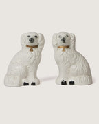 Pair of 1950s Staffordshire-style ceramic spaniel dogs, mid-century mantle decor