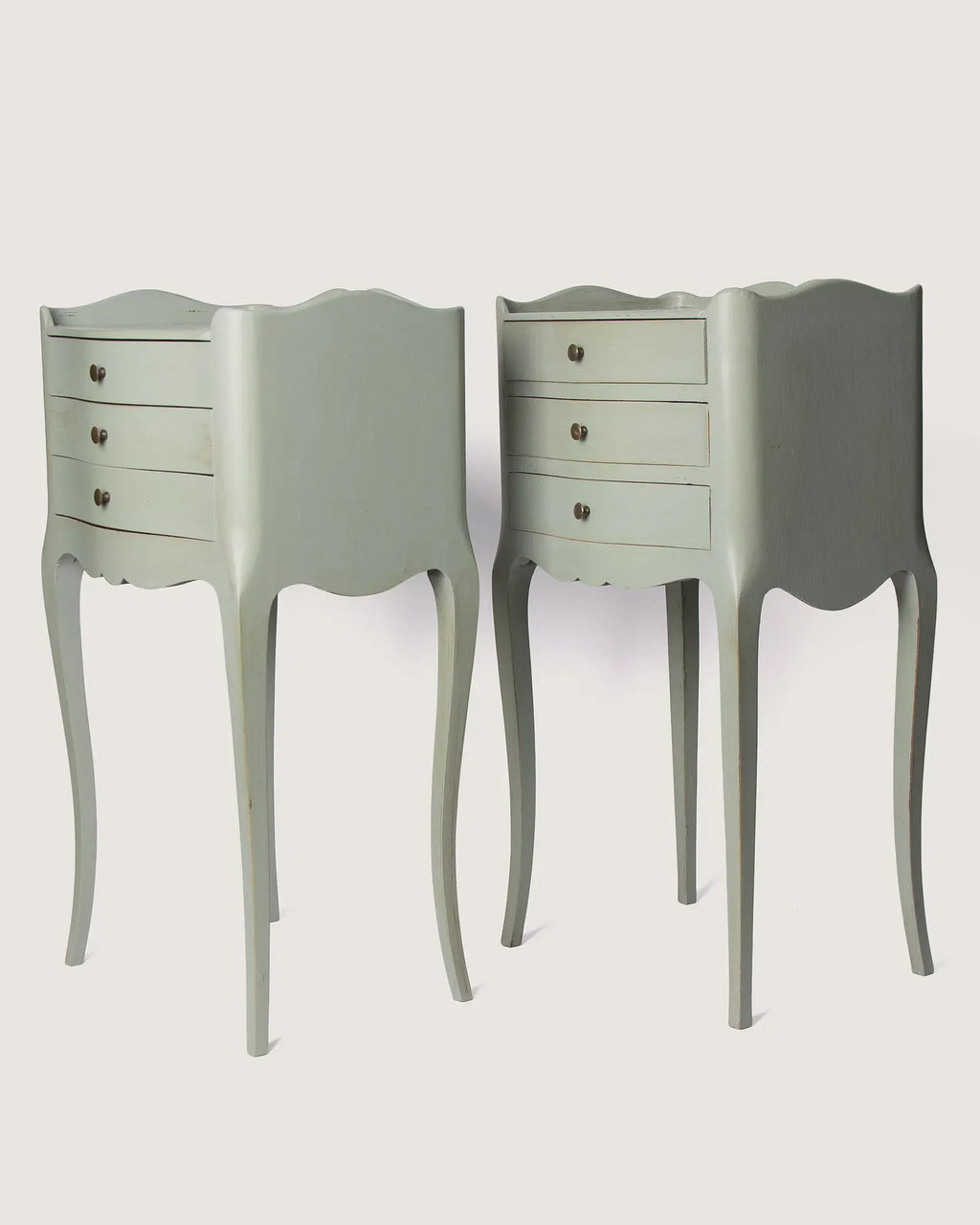 Pair of Antique French Sage Green Lacquered Bedside Tables – Early 20th Century