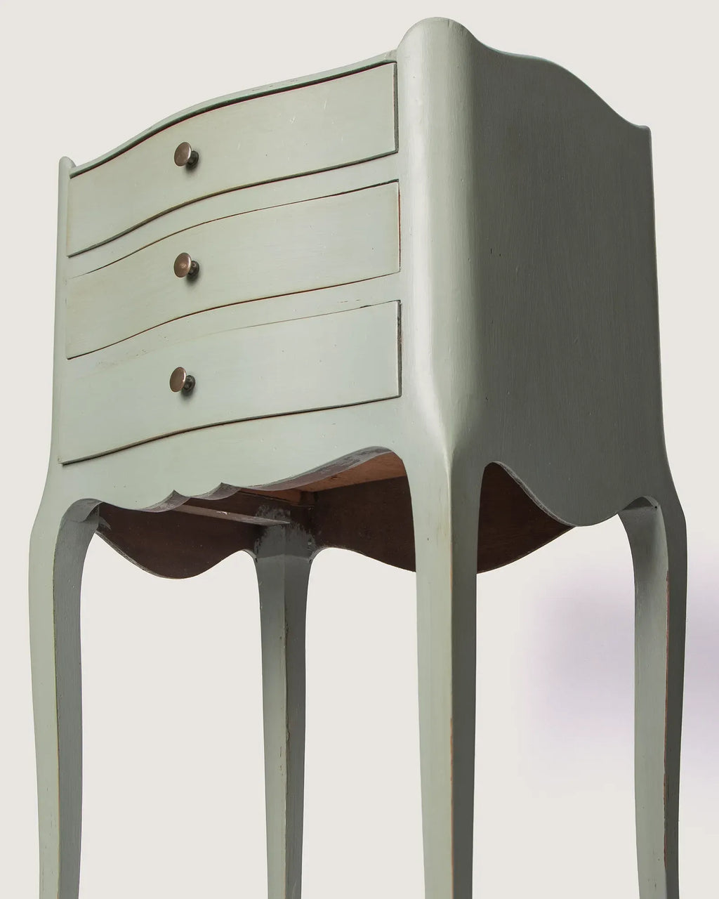 Pair of Antique French Sage Green Lacquered Bedside Tables – Early 20th Century