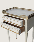 Pair of Antique French Louis XVI Style Lacquered Bedside Tables with Marble Tops – Early 20th Century