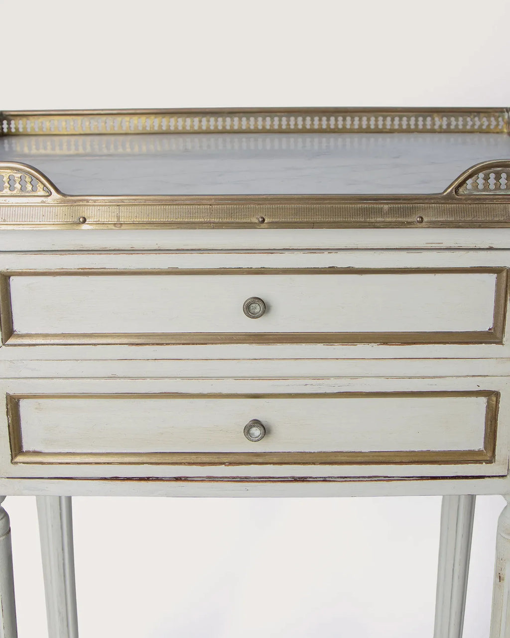 Pair of Antique French Louis XVI Style Lacquered Bedside Tables with Marble Tops – Early 20th Century