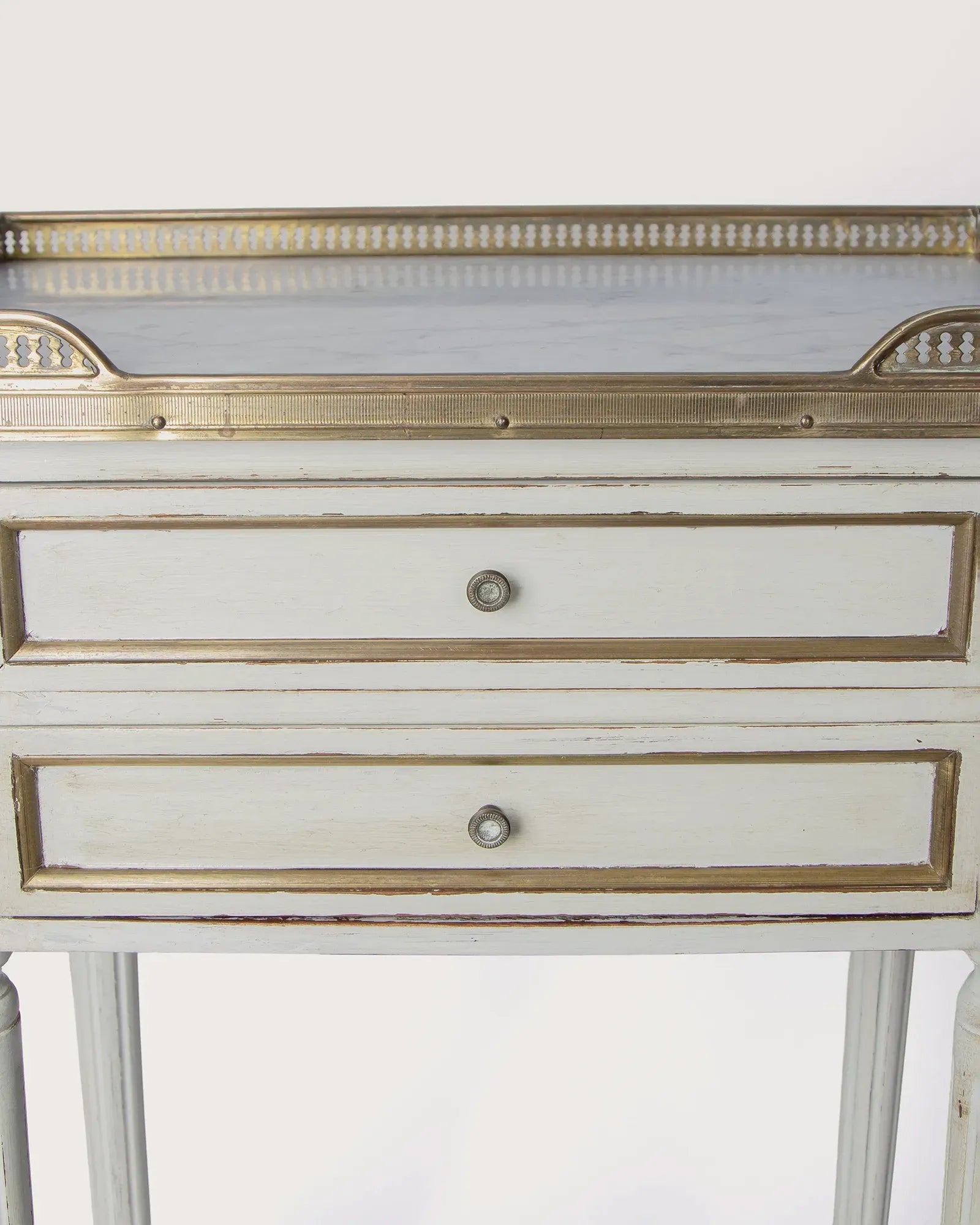 Pair of Antique French Louis XVI Style Lacquered Bedside Tables with Marble Tops – Early 20th Century