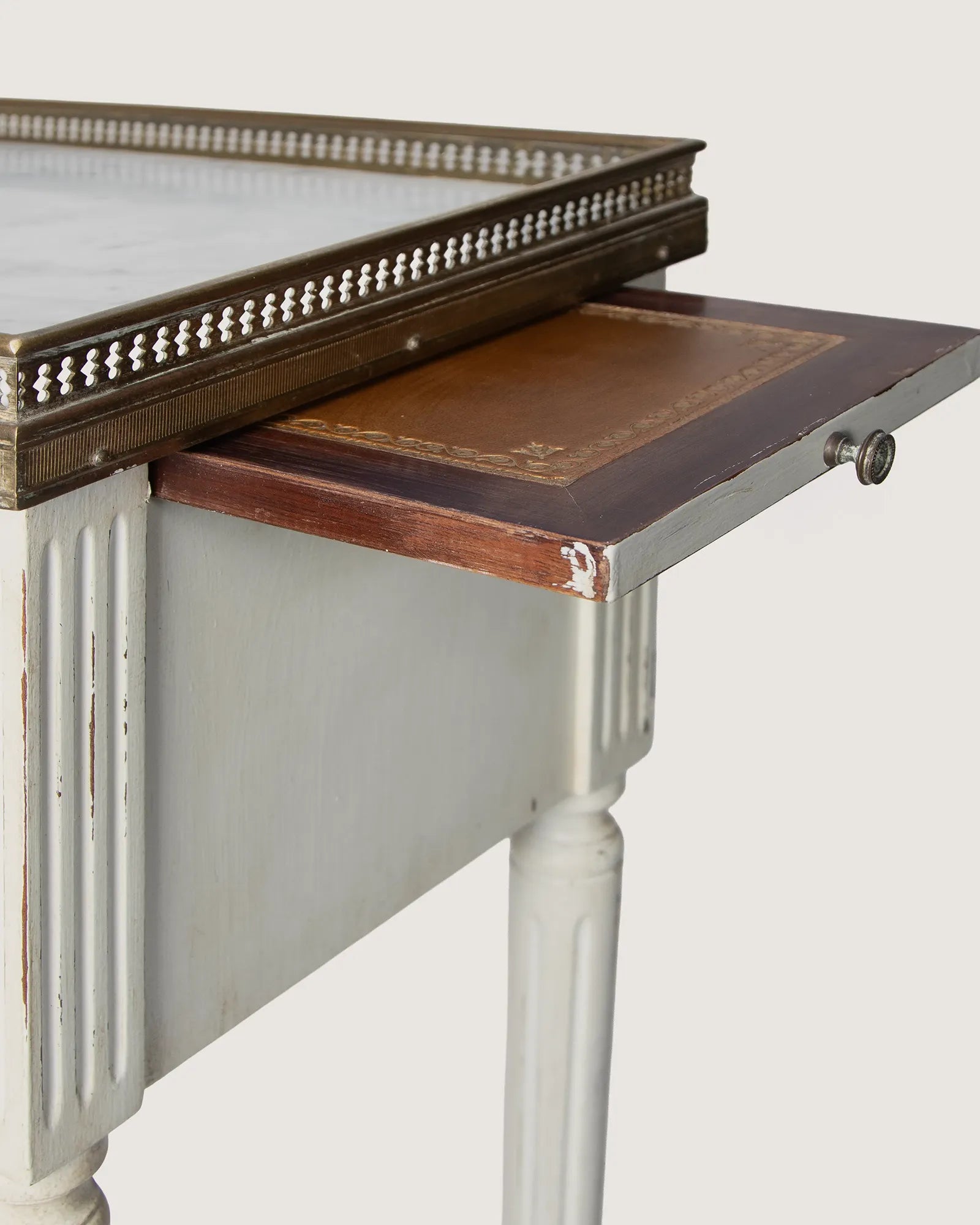 Pair of Antique French Louis XVI Style Lacquered Bedside Tables with Marble Tops – Early 20th Century