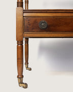 Pair of Antique French Walnut & Burl Wood Side Tables with Casters – Early 20th Century