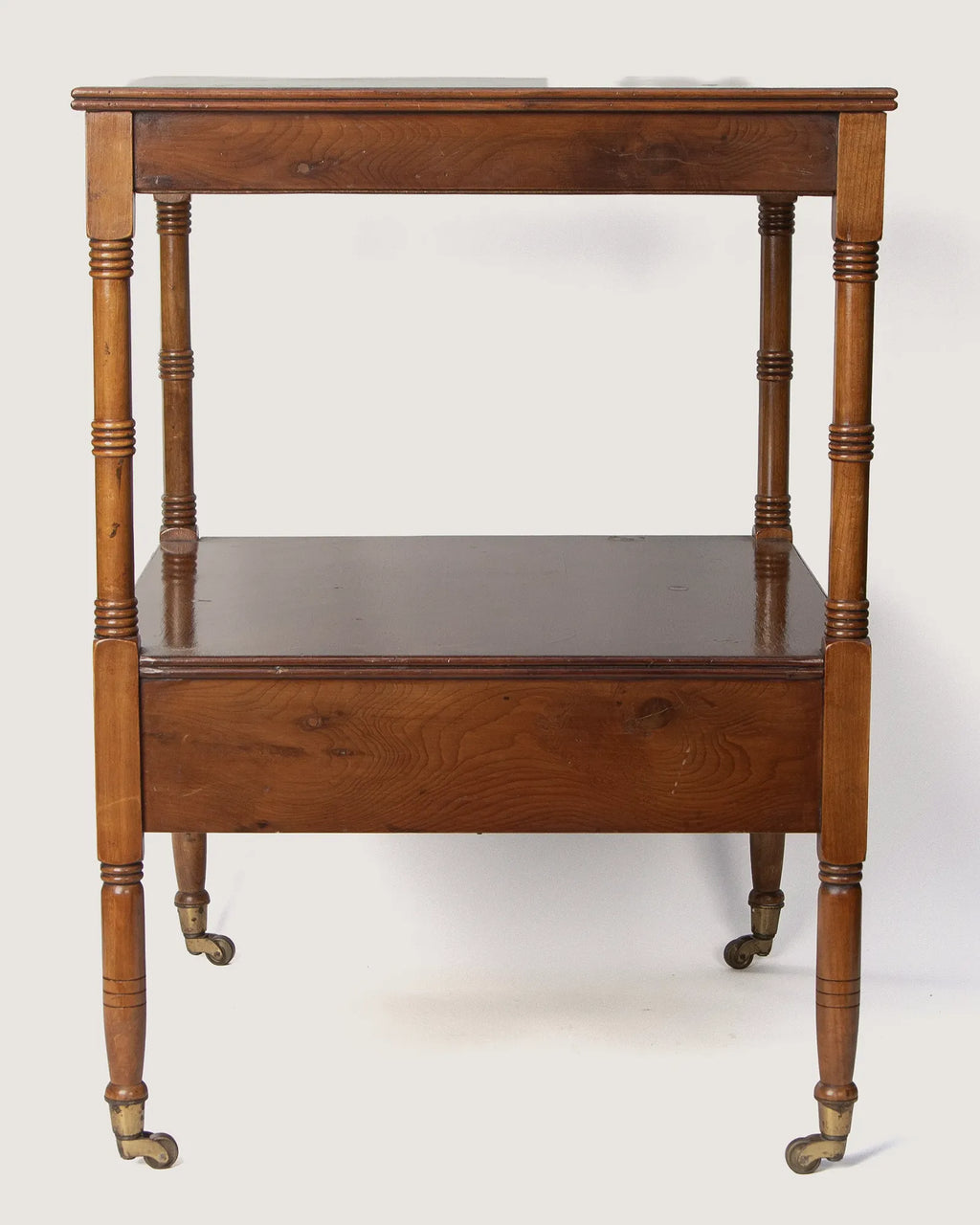 Pair of Antique French Walnut & Burl Wood Side Tables with Casters – Early 20th Century