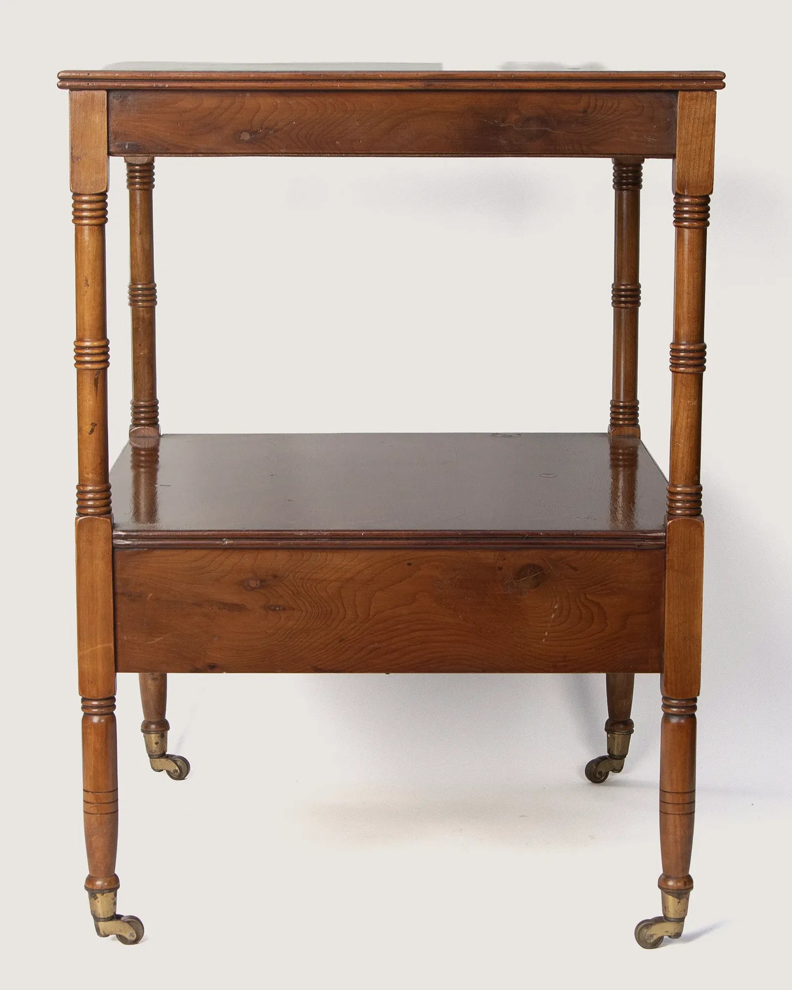 Pair of Antique French Walnut & Burl Wood Side Tables with Casters – Early 20th Century