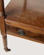 Pair of Antique French Walnut & Burl Wood Side Tables with Casters – Early 20th Century