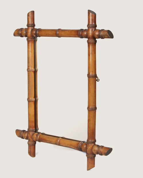 Antique French Faux Bamboo Wall Mirror with Cane-Cut Corners – Early 20th Century