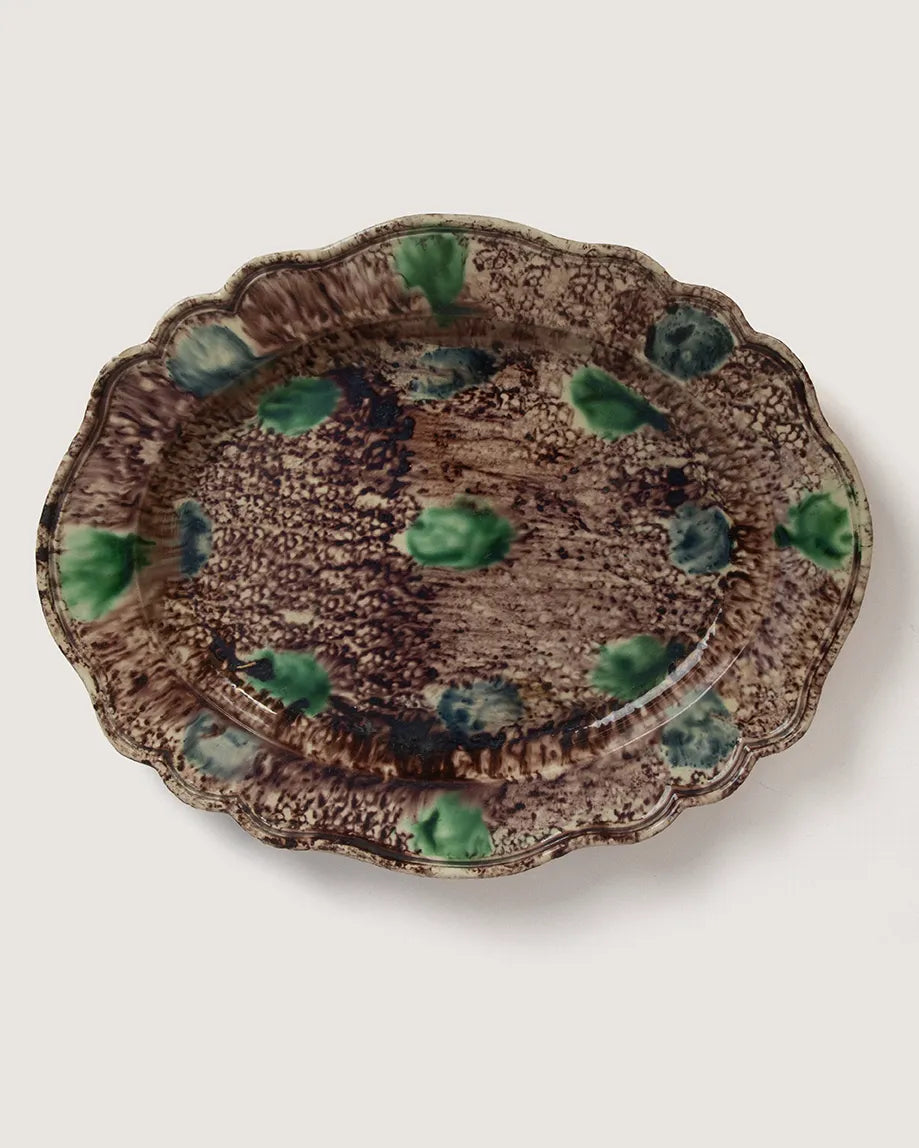 antique monumental
19th-century tortoiseshell
majolica platter serving
piece fine historic
lead-glazed pottery main
view