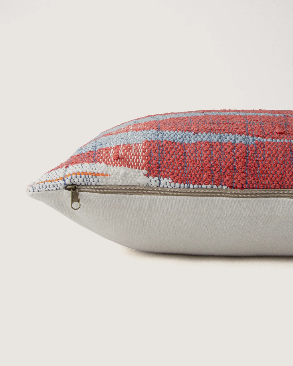 Bespoke Hand-Woven Moroccan Vintage Fabric Lumbar Cushion – Asymmetric Bouclé Motif (38 x 57 cm)