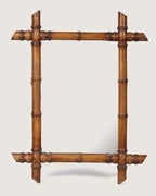 Antique French Faux Bamboo Wall Mirror with Cane-Cut Corners – Early 20th Century