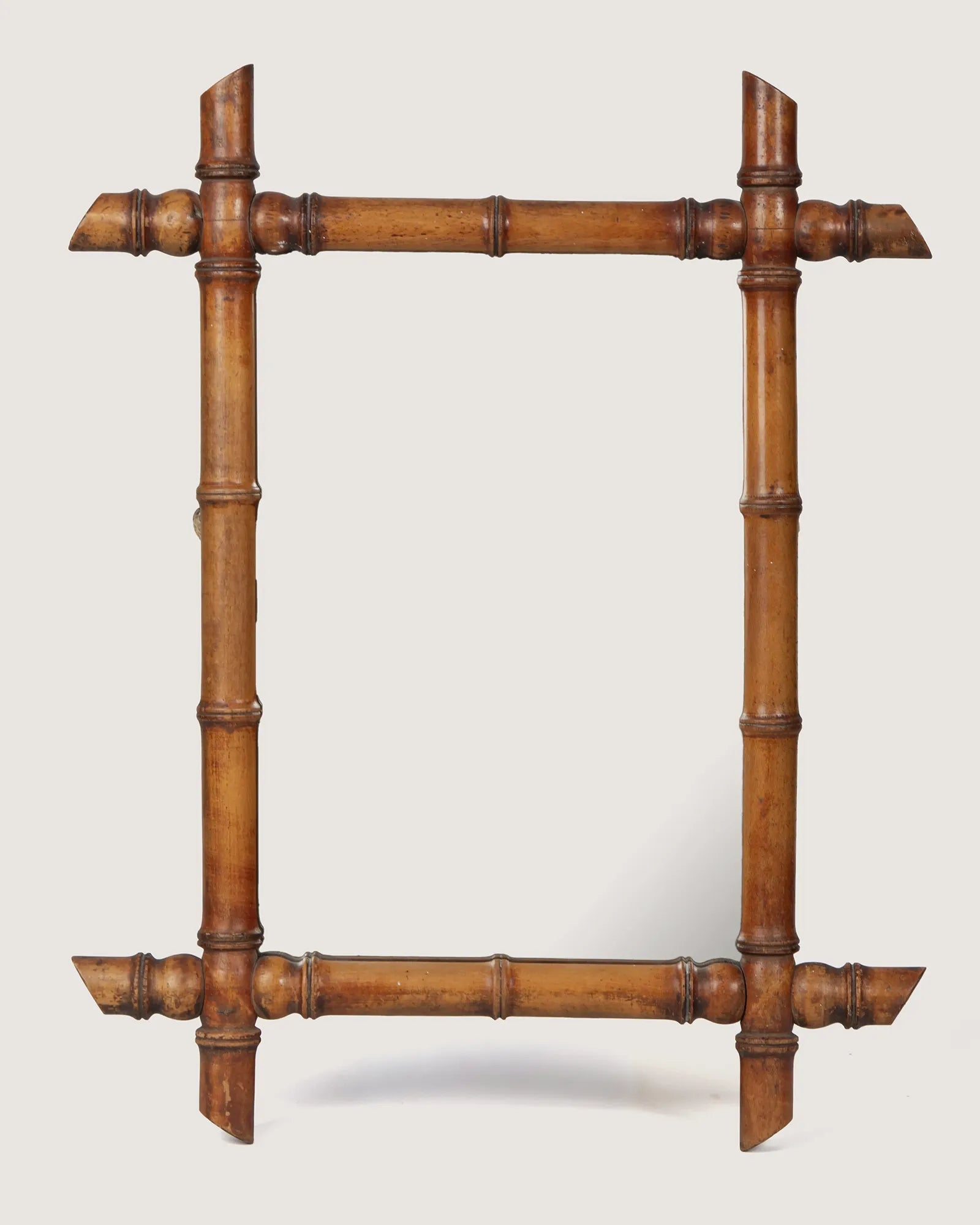 Antique French Faux Bamboo Wall Mirror with Cane-Cut Corners – Early 20th Century