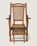 Early 20th-century antique French folding steamer deck chair made of original wood and woven cane work.