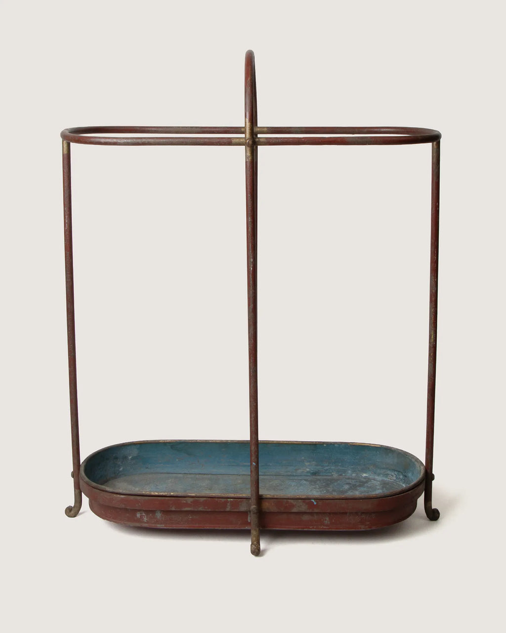 Charming early 20th-century French iron and zinc umbrella stand showing an authentic weathered patina.