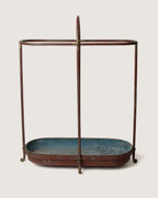 Charming early 20th-century French iron and zinc umbrella stand showing an authentic weathered patina.