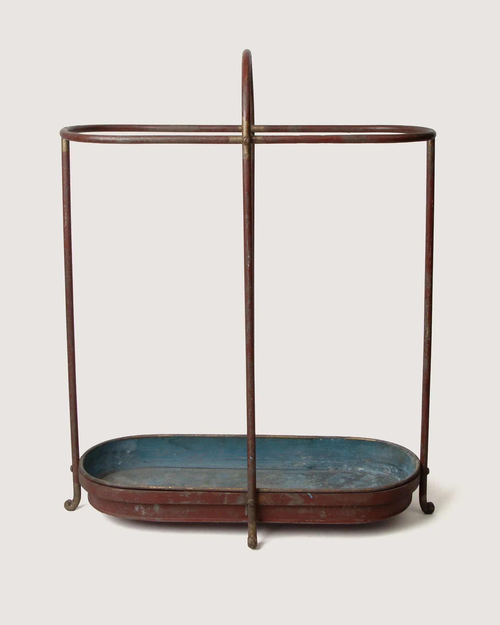 Charming early 20th-century French iron and zinc umbrella stand showing an authentic weathered patina.