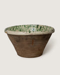 Early 20th-century large Apulian terracotta conca basin with an iconic brown and cream splatterware glaze.