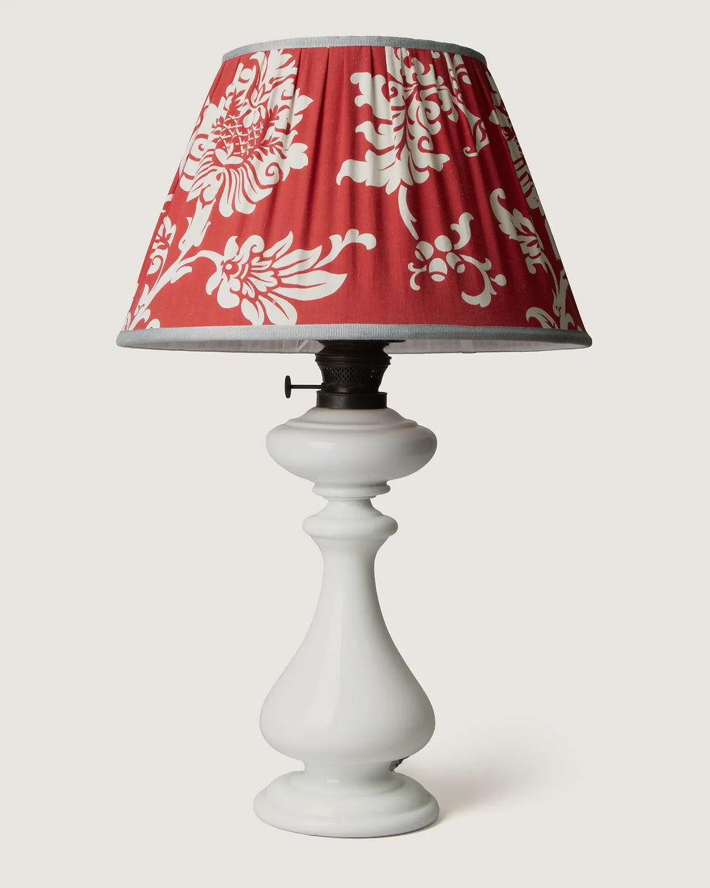 Magnificent late 19th-century white opaline glass table lamp by R. Ditmar Vienna, paired with a French vintage pleated plissé lampshade.