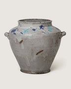 Charming early 20th-century squat terracotta pot from Central Italy featuring rare blue splatterware accents.