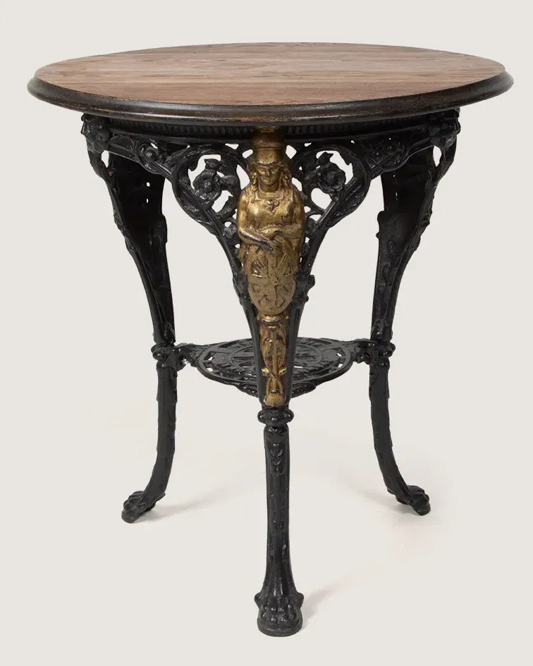 Late 19th-century antique Victorian Britannia pub table with an intricate cast iron base by Evans Birmingham.