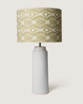 Unique heritage table lamp upcycled from an antique Apulian terracotta pluviale downspout, complete with a handcrafted organic shade.
