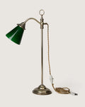Charming 1930s/1940s French vintage bureau desk lamp in solid brass and rich green opaline glass.