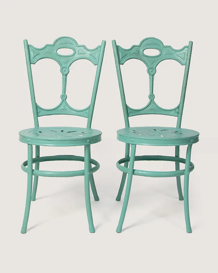 Mid-century Italian mint green iron garden armchairs, 1950s outdoor design furniture