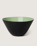 Sleek 1950s mid-century modern Italian ceramic bowl in a striking graphic black and mint green colorway.