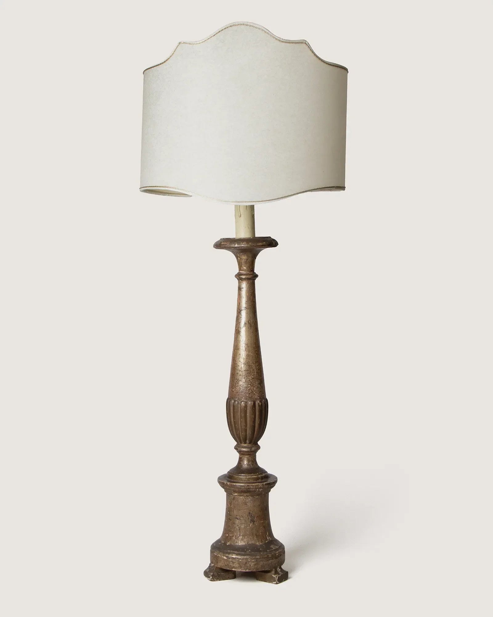 Monumental 106 cm mid-century wooden candelabra table lamp finished in exquisite gold leaf with a premium parchment shade.