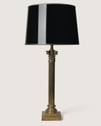 Monumental 1950s or 1960s brass column table lamp in the Neoclassical Revival style, a grand statement piece.