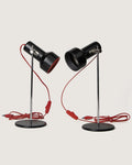 Fabulous pair of 1970s Italian mid-century modern adjustable spot lamps in bold Space Age Pop style.